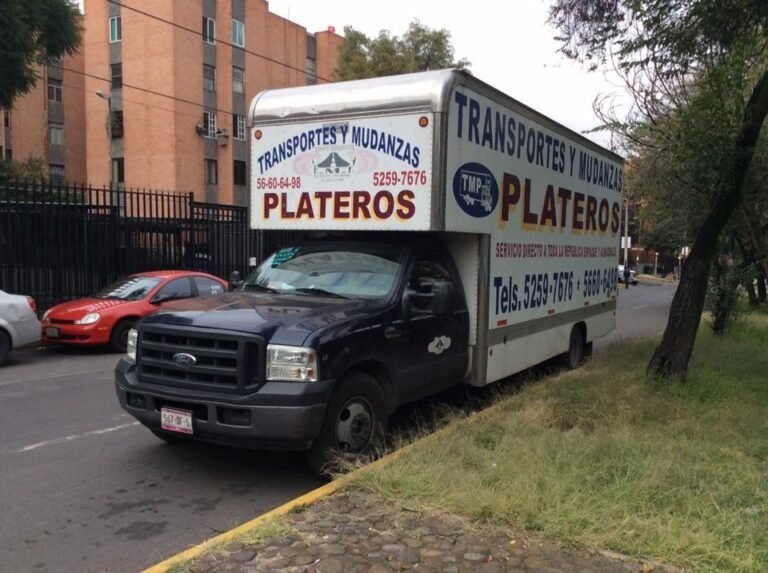 Camión de caja cerrada de Mudanzas Plateros listo para una mudanza local en la Ciudad de México